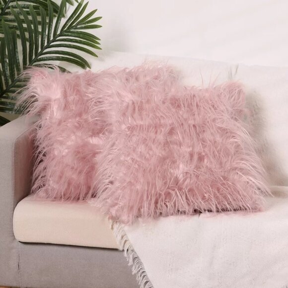 Unique Bargains Super Soft Faux Fur Zippered 2 Pink Accent Pillow Cover Set - Picture 2 of 7